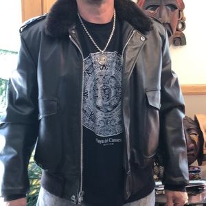 Vintage dark brown leather bomber jacket